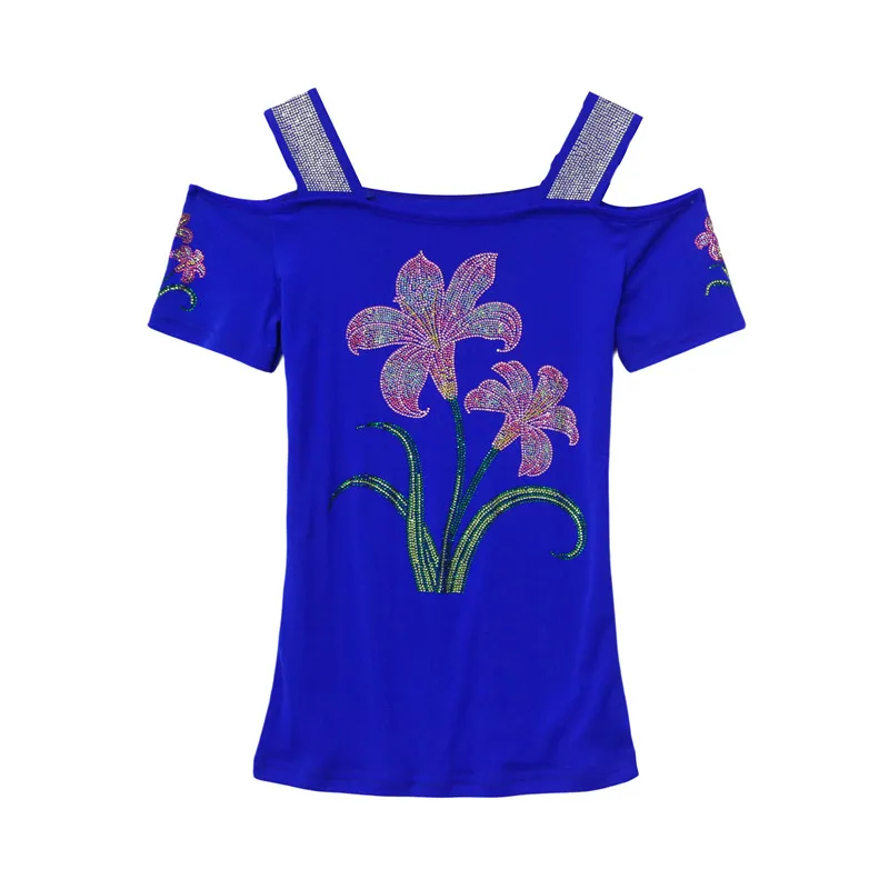 High Quality Summer New Fashion European Clothes Women's T-shirt Luxury Flower Hot Diamonds Tees Sexy Girls Slim Streetwear Tops - Image 5