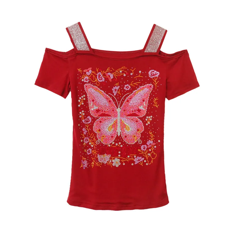 M-3XL Summer Women's Luxury Hot Diamonds T-Shirt Chic Off Shoulder Short Sleeve Sexy Tees High Quality Ladies Slim Mesh Tops - Image 5