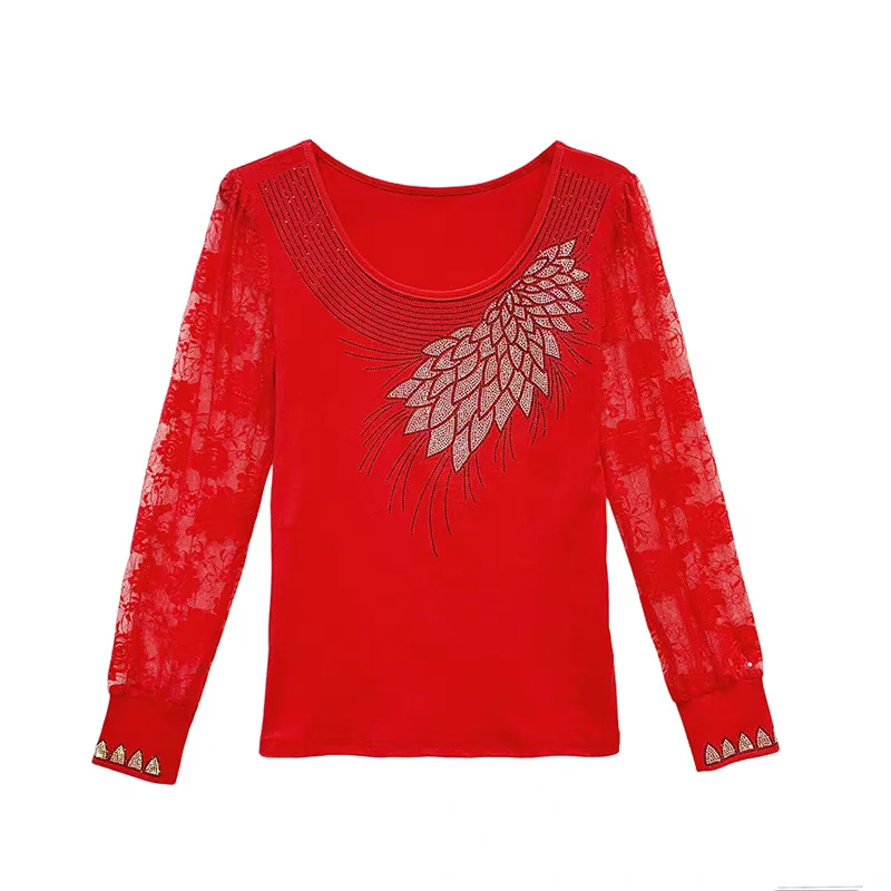 2025 Autumn New Fashion Mesh Slim T-shirt Luxury Hot Diamonds Tees High Quality Women's Sexy Transparent Long Sleeves Tops - Image 5