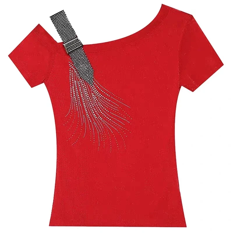 2025 New Summer Fashion European Female Clothes T-Shirt Sexy Off Shoulder Shiny Diamonds Mesh Women Tops All Match Tees Blouse - Image 5