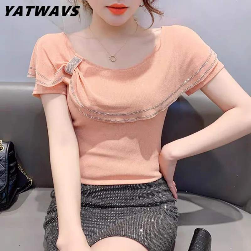 M-3XL Summer Streetwear Short Sleeve Women TShirt Tops Fashion Casual O-Neck Mesh T-Shirt Ruffles Sweet Female Tees Blusas New